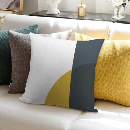 Abstract Geometric Minimalist 2 Navy Blue, Light Mustard Yellow, And White Soft Easy Maintenance Throw Pillow