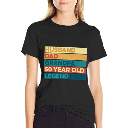 Husband Dad Grandpa 50 Year Old Legend, 50th Birthday Retro Premium  Cotton T-Shirt