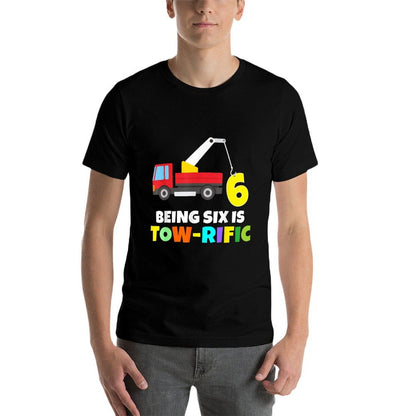 Kids 6th Birthday Boy Girl 6 Year Old Tow Truck Towing Pun  Versatile T-Shirt