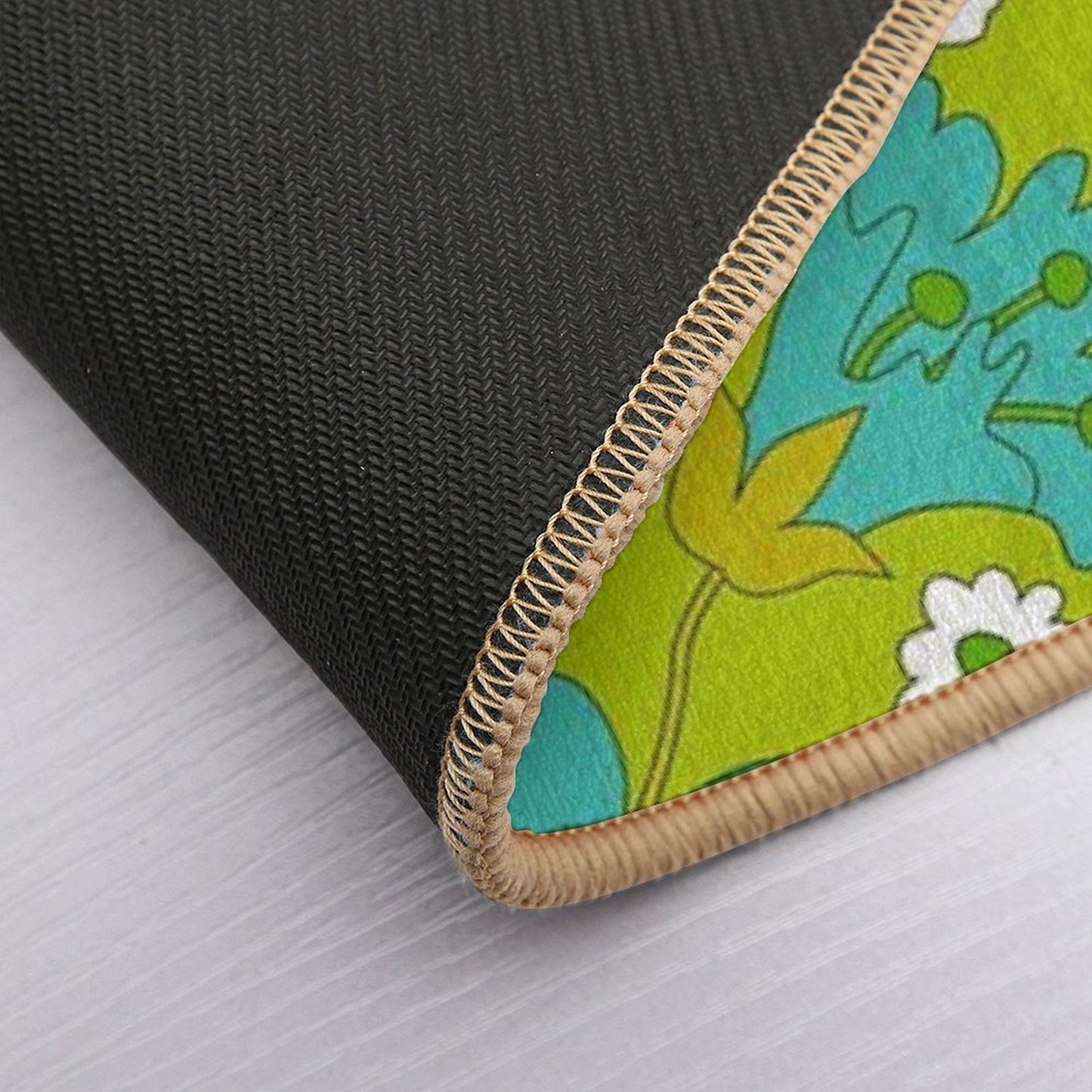 Green, Turquoise, And White Retro Flower Pattern  Multi-Purpose Bath Mat