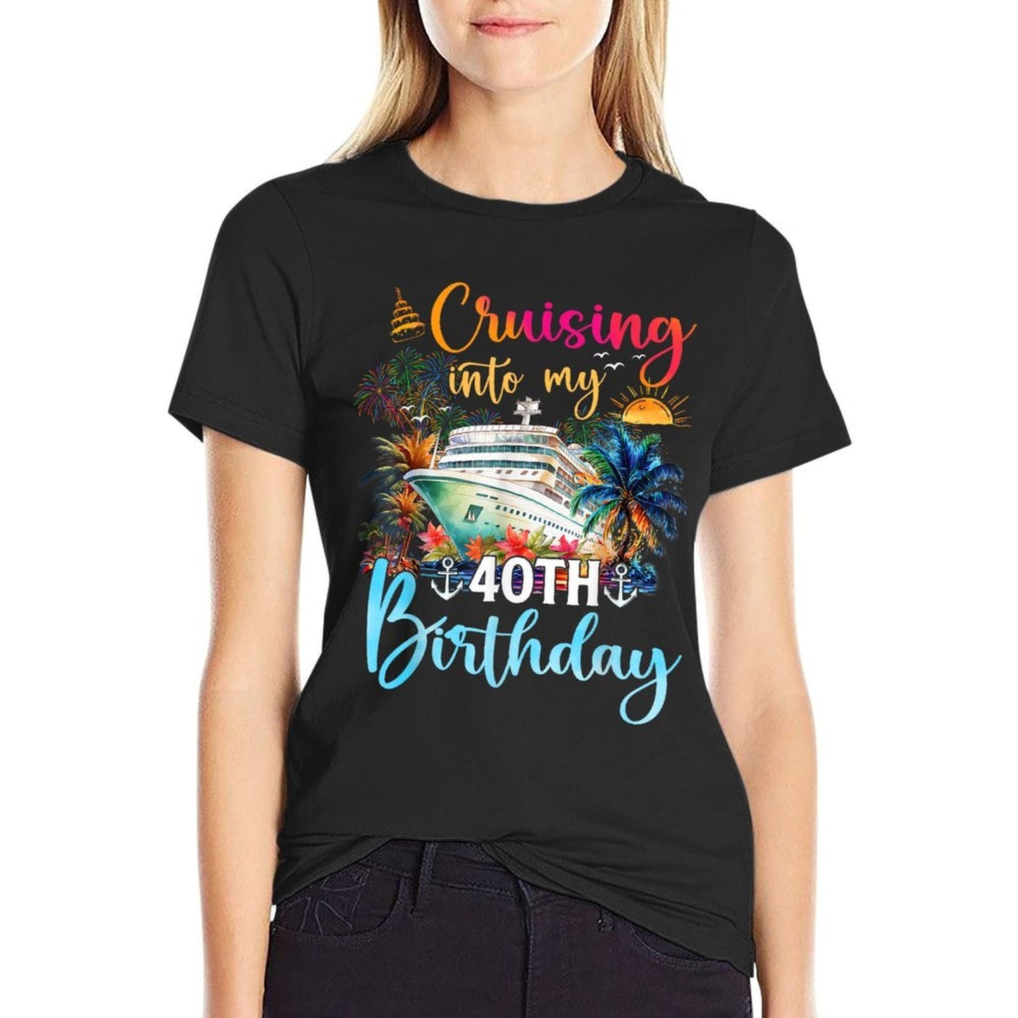 Cruising Into My 40Th Birthday Family Cruise 40 Birthday  Rolled Sleeves T-Shirt