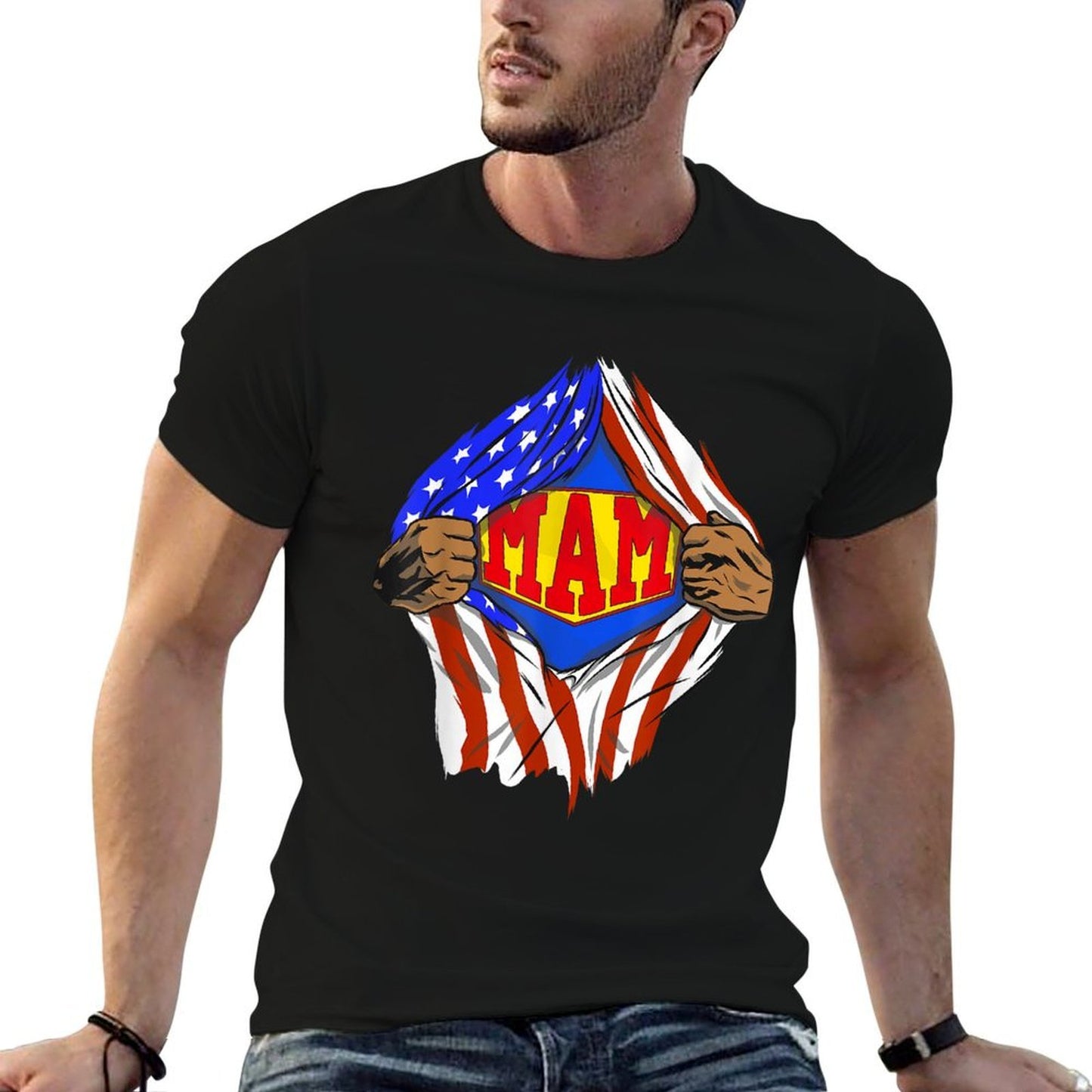 Funny Super Mam Hero Family  Heathered Texture T-Shirt