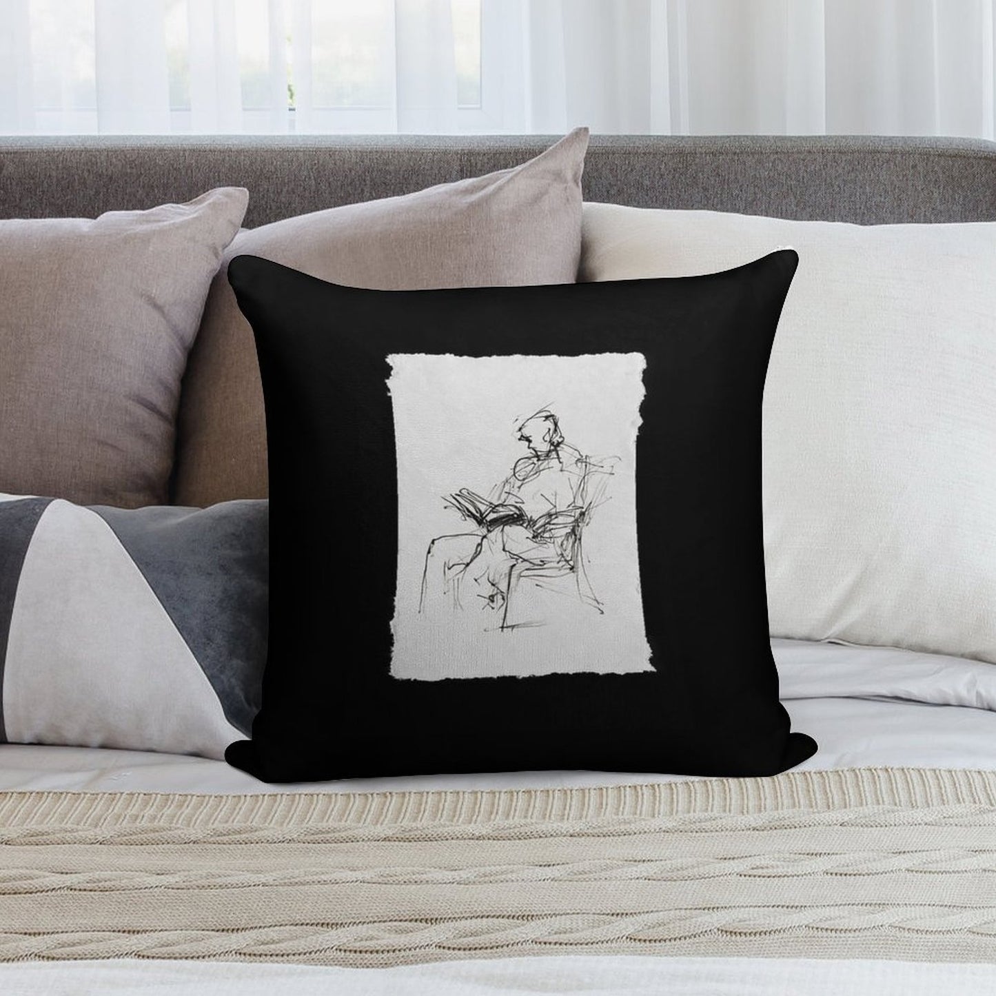 Abstract  Sketch of Person Reading Book in Armchair Soft Multiple Sizes Throw Pillow