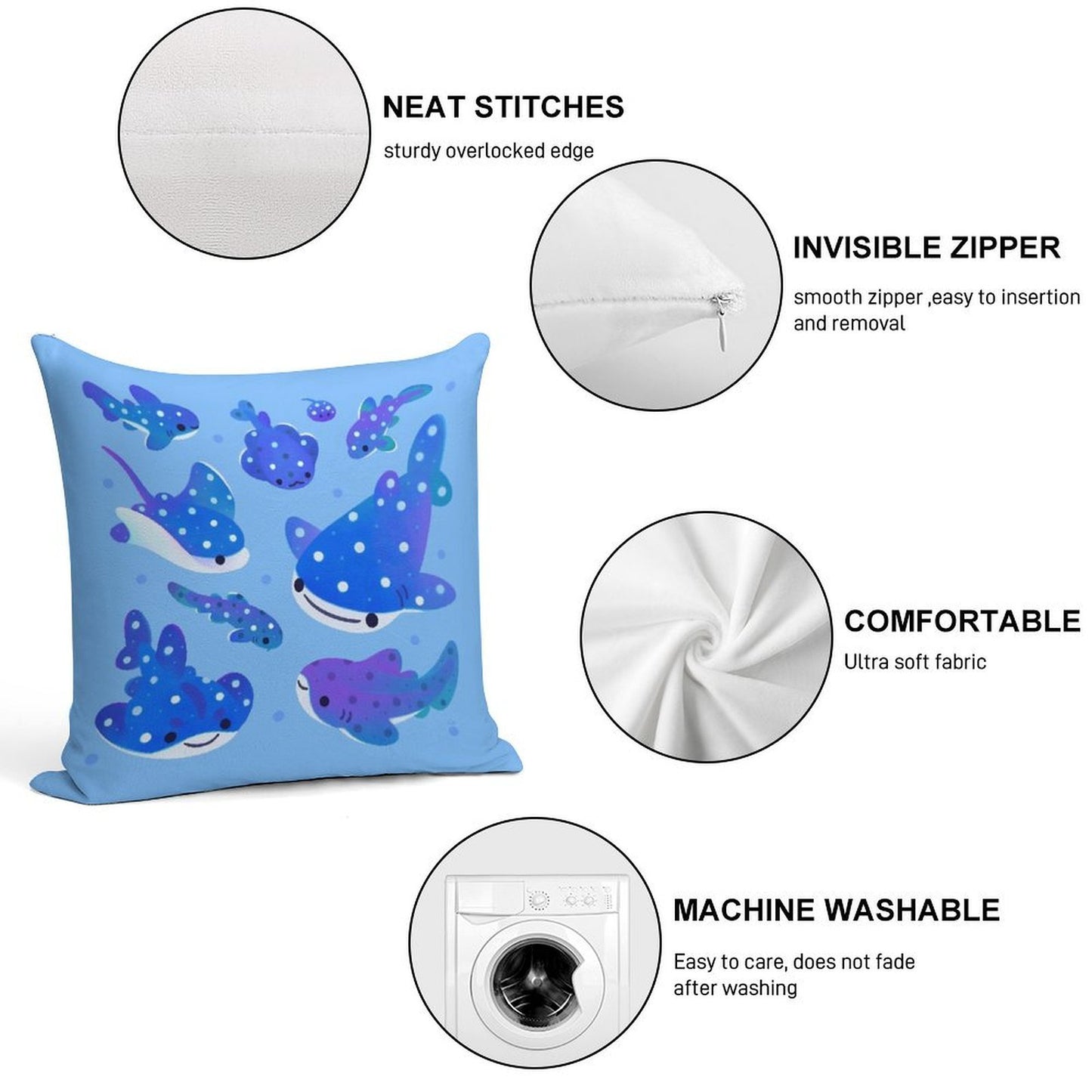 Polka Dot Shark Soft Multiple Sizes Throw Pillow