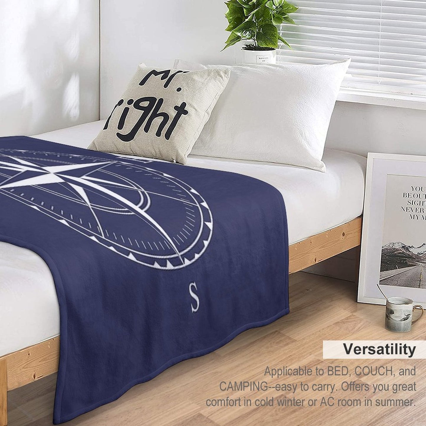 Navy Blue And White Nautical Ships Compass Rose Quick-dry Throw Blanket