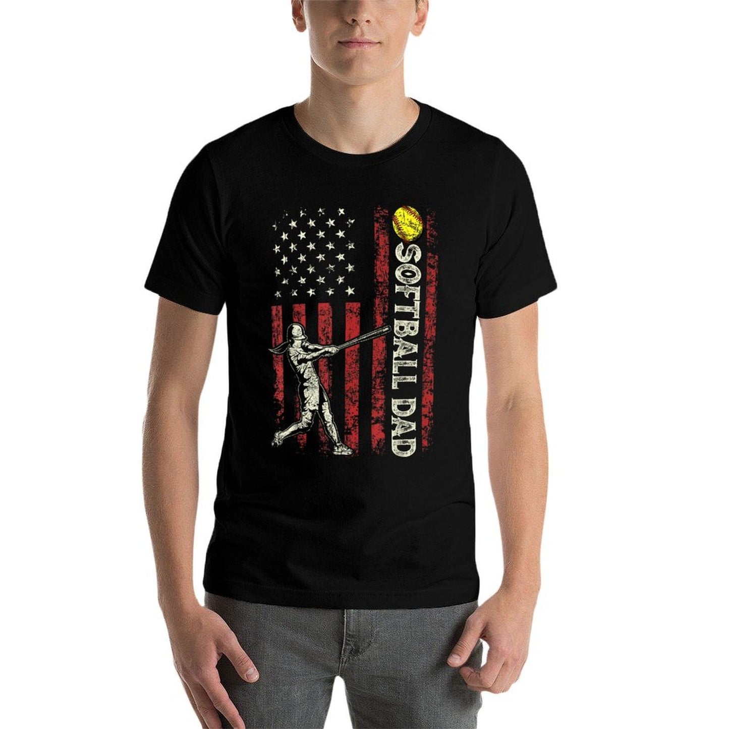 Softball Dad US Gifts For Dad Men Patriotic Fathers Day  Durable T-Shirt