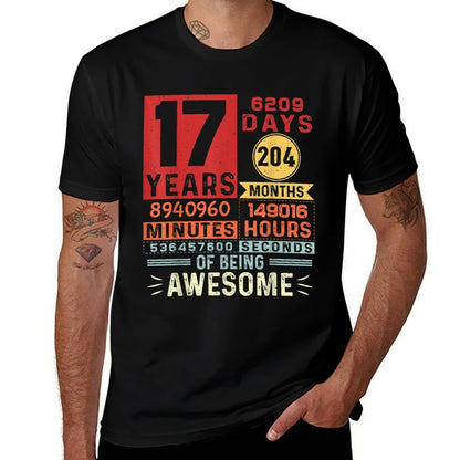 Seventeen Years of Being Awesome 17 Years Old 17th Birthday  Fade-proof Color T-Shirt