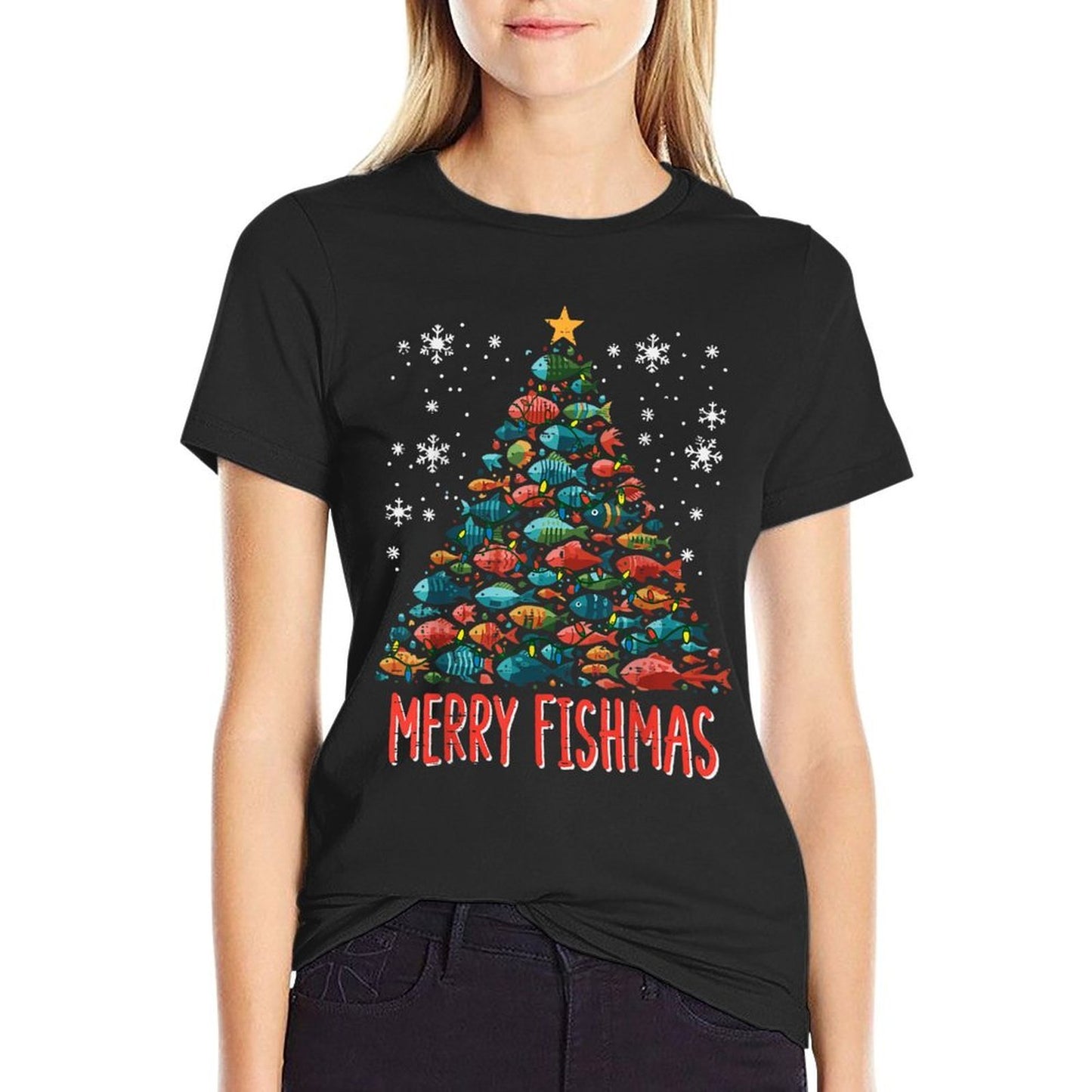 Fish Christmas Tree Merry Fishmas Xmas Boys Kids Men Women  Durable T-Shirt