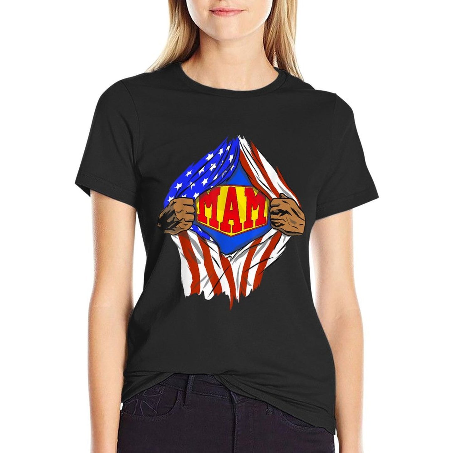 Funny Super Mam Hero Family  Heathered Texture T-Shirt