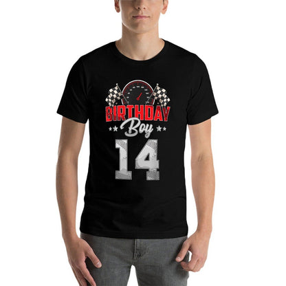 Race Car 14th Birthday Boy Party Racing 14 Year Old Pit Crew  Heathered Texture T-Shirt