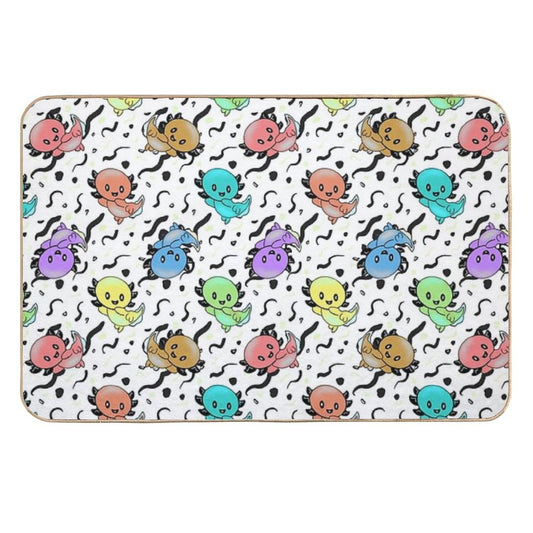 Axolotl Party in Rainbow Colors on Black And White  Non-Slip Bath Mat
