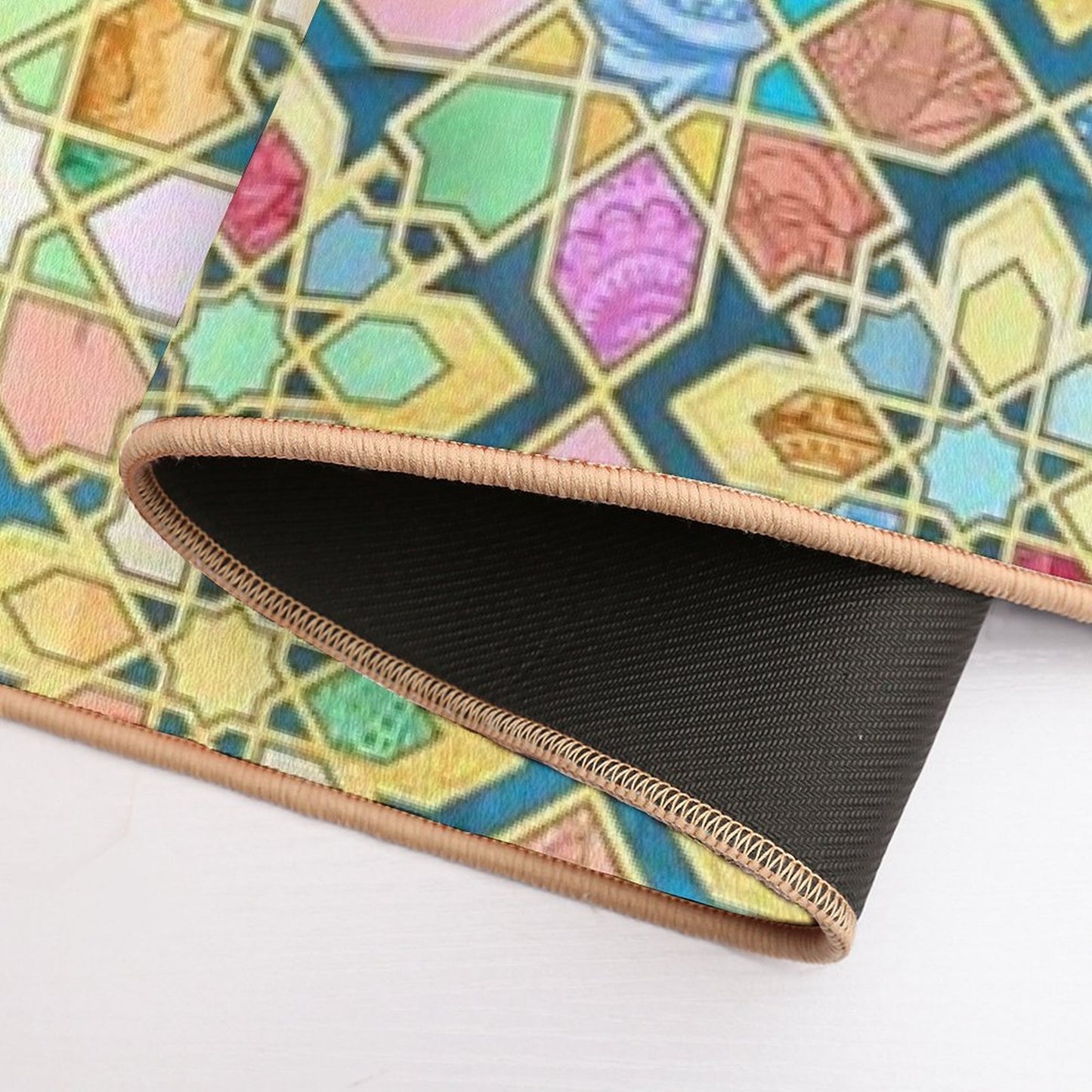 Gilded Moroccan Mosaic Tiles  Slip-Resistant Bath Mat