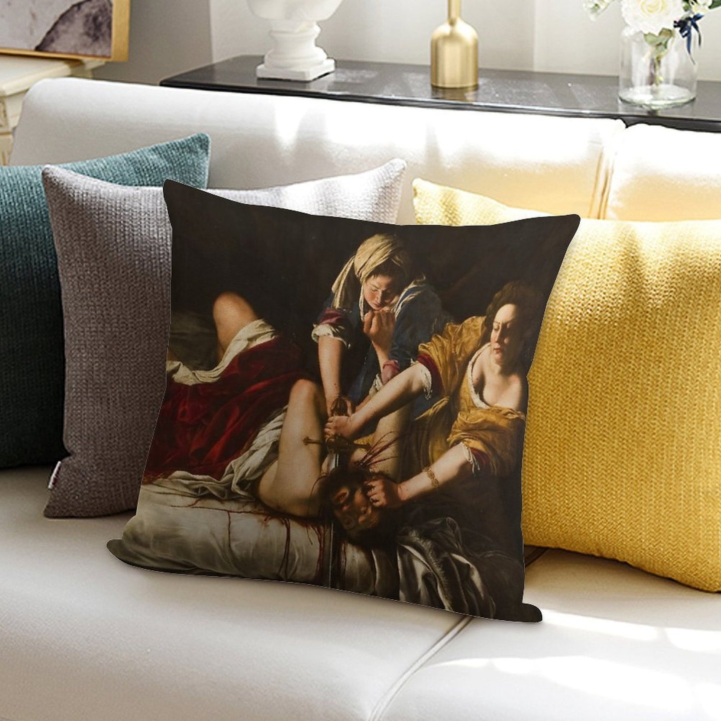 Artemisia Gentileschi's Judith Slaying Holofernes Soft Luxury Feel Throw Pillow