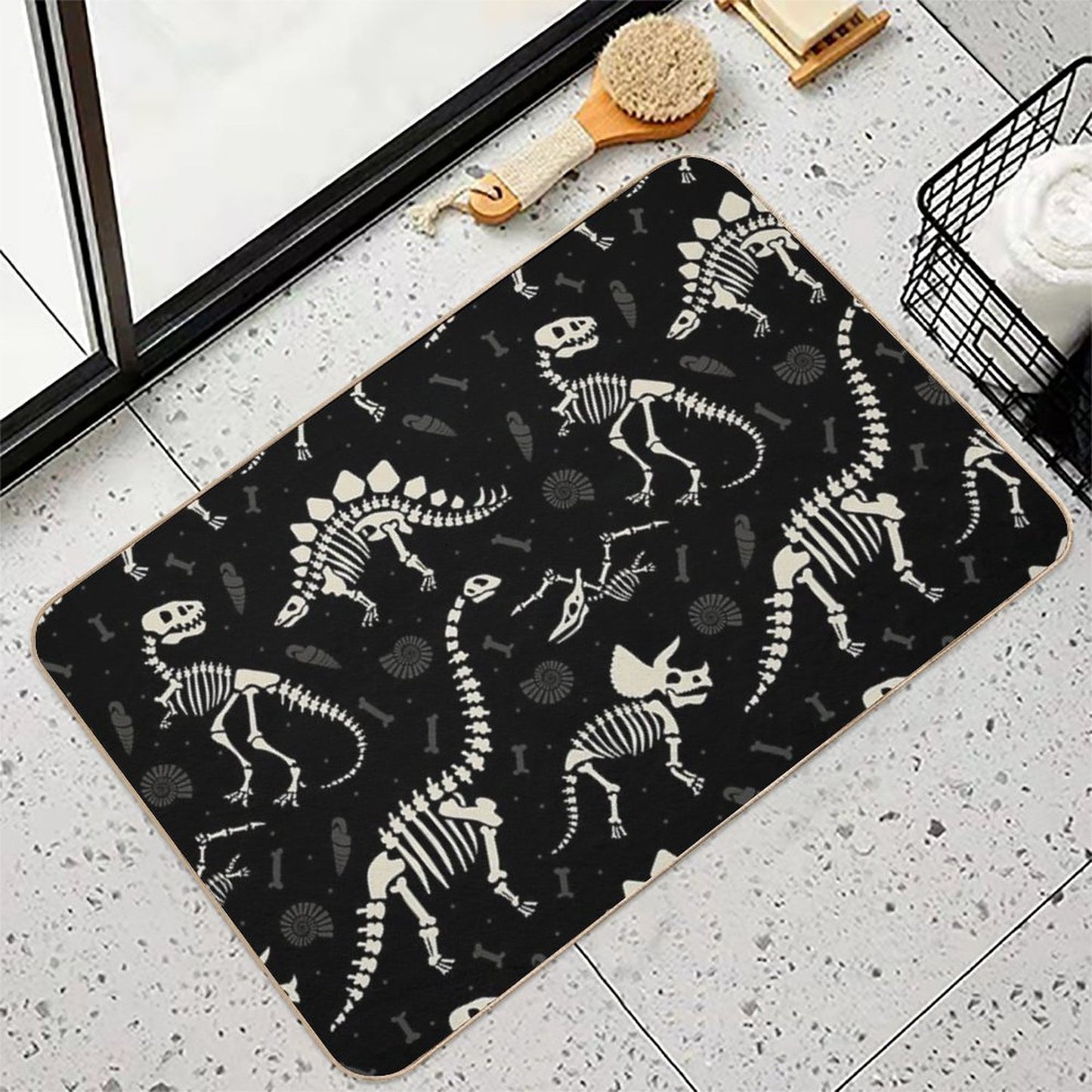Dinosaur Fossils in Black  High-Traffic Bath Mat