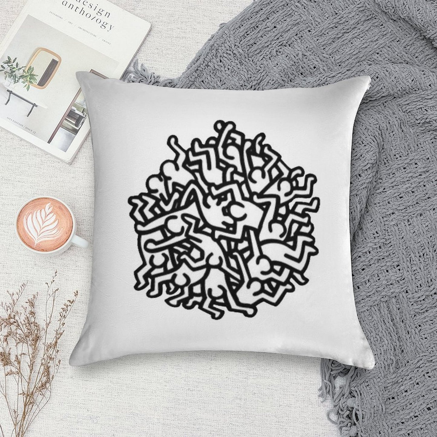 Haring Pop Art Soft Luxury Feel Throw Pillow