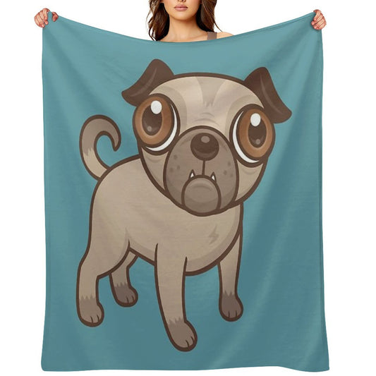 Pug Puppy Cartoon Sustainable Throw Blanket