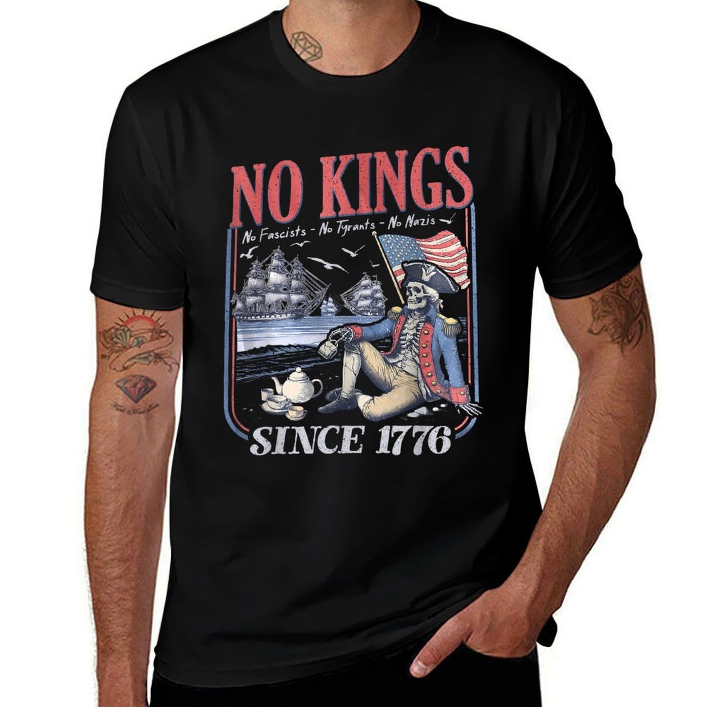 Retro No Kings No Fascists No Tyrants No Nazis Since 1776  Summer-ready Fabric T-Shirt