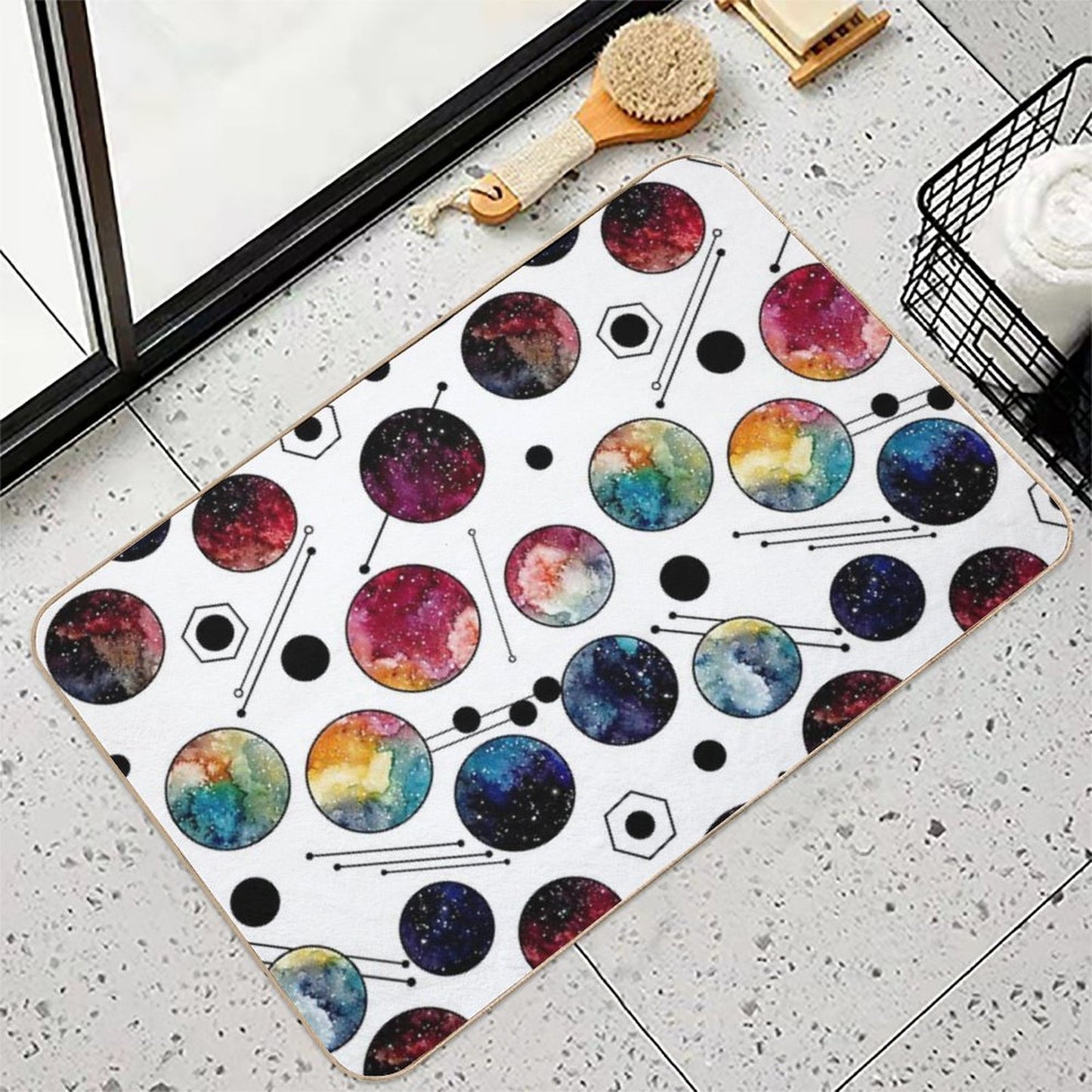 Watercolor Colorful Galaxy in Circles  High-Traffic Bath Mat