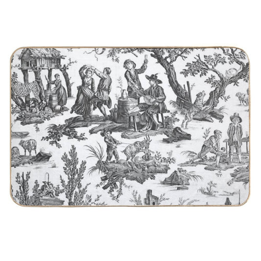 Black And White Toile De Jouy  Easy Maintenance Bath Mat