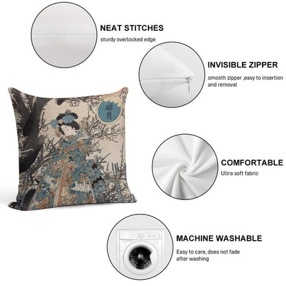 Classic Vintage Ukiyo-e Japanese Art Geisha Portrait Soft Anti-Pilling Throw Pillow