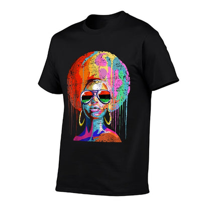 Womens Black Queen Afro Melanin Dripping Juneteenth  Heathered Texture T-Shirt