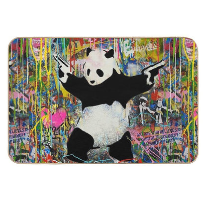 Panda With Guns Stick Em Up - Pop Street Art Banksy  Toxin-Free Bath Mat