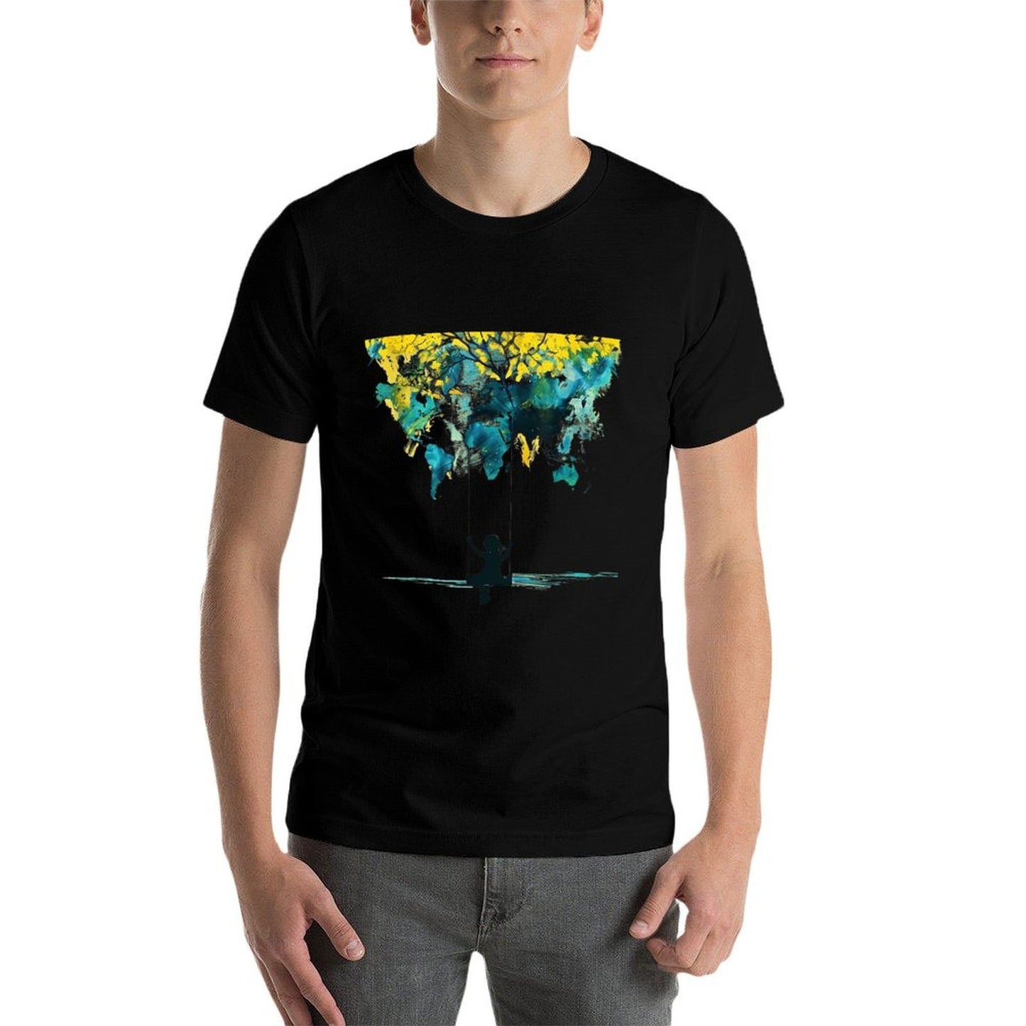 Abstract Tree Art Girl on Swing Silhouette Nature-Inspired  Versatile T-Shirt