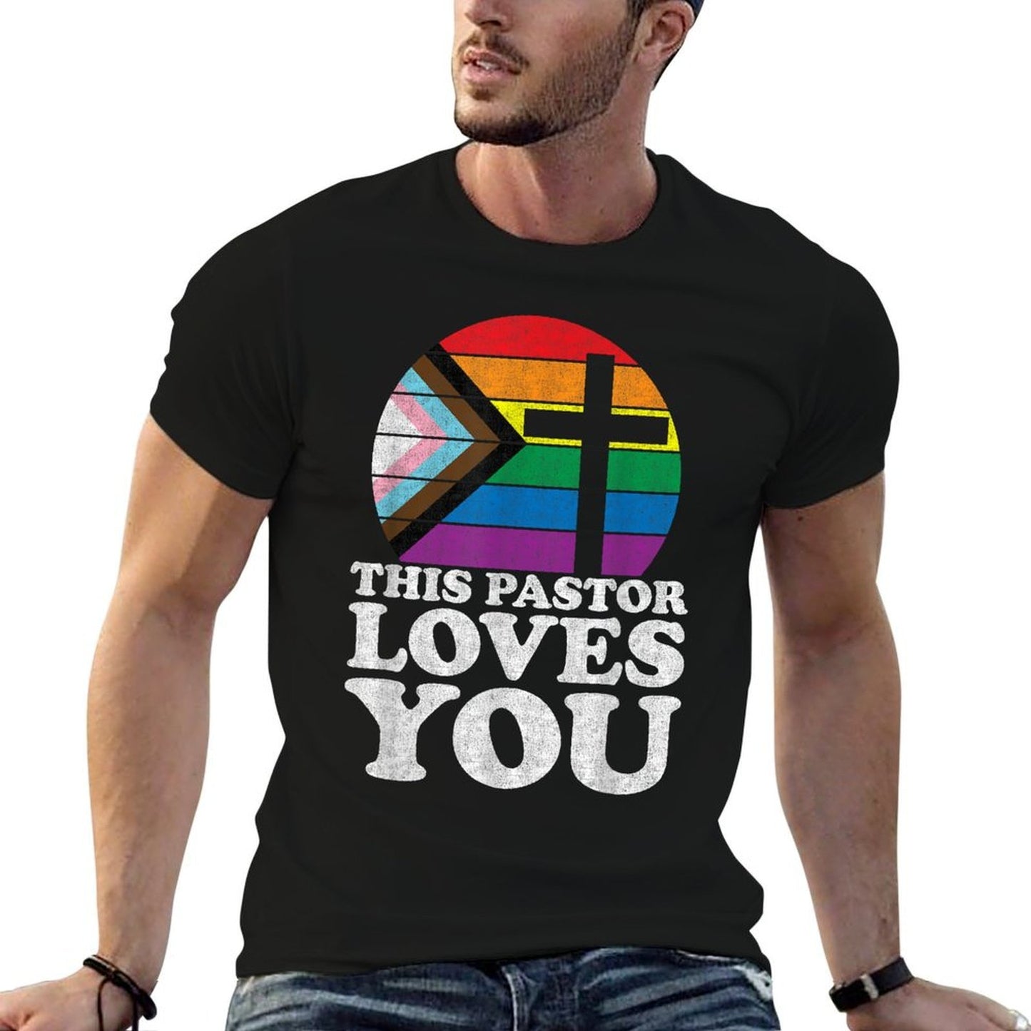 Christian Ally Inclusive Pride Clergy This Pastor Loves You  Stretchy T-Shirt