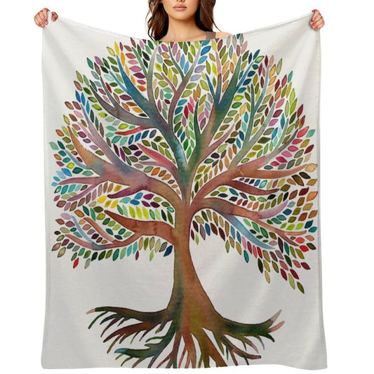 Tree of Life Watercolor – Rainbow Palette Compact Throw Blanket