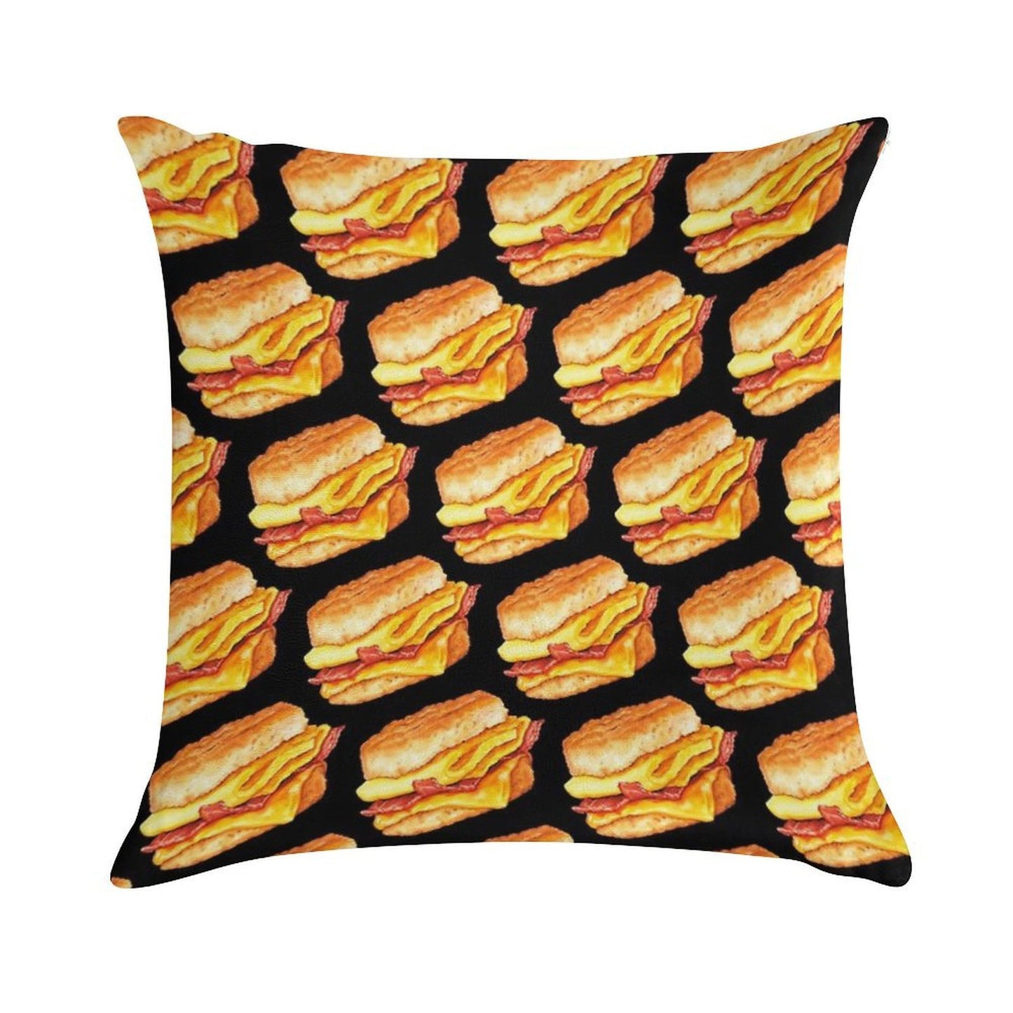 Bacon Egg & Cheese Sandwich Pattern - Black Soft Anti-Pilling Throw Pillow