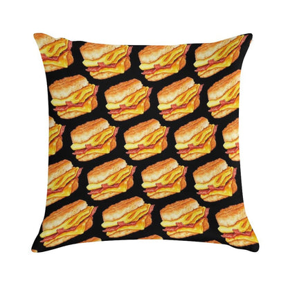 Bacon Egg & Cheese Sandwich Pattern - Black Soft Anti-Pilling Throw Pillow
