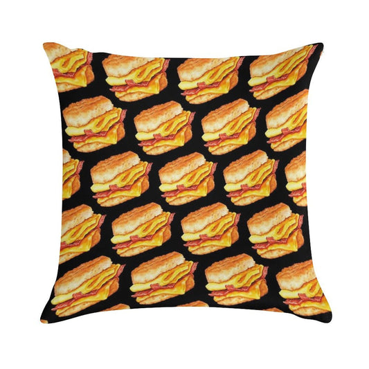 Bacon Egg & Cheese Sandwich Pattern - Black Soft Anti-Pilling Throw Pillow