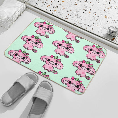 Adorable Kawaii Pink Cow with Strawberry Style  Versatile Bath Mat