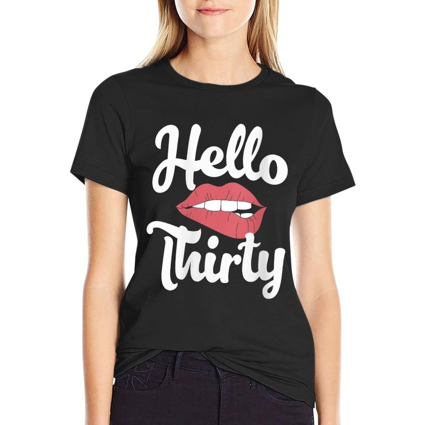 Womens 30th Birthday Shirt Hello 30 with Lips  Breathable T-Shirt