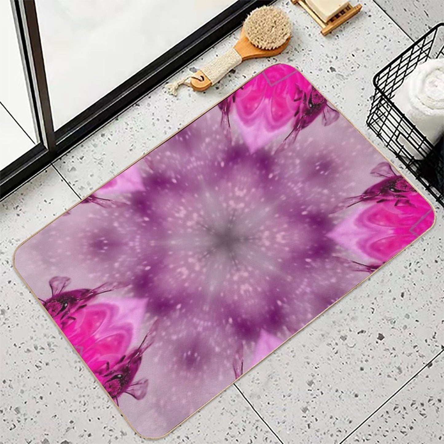11-Circle Pink Kaleidoscope Pattern with Radiant Symmetry  Easy Maintenance Bath Mat