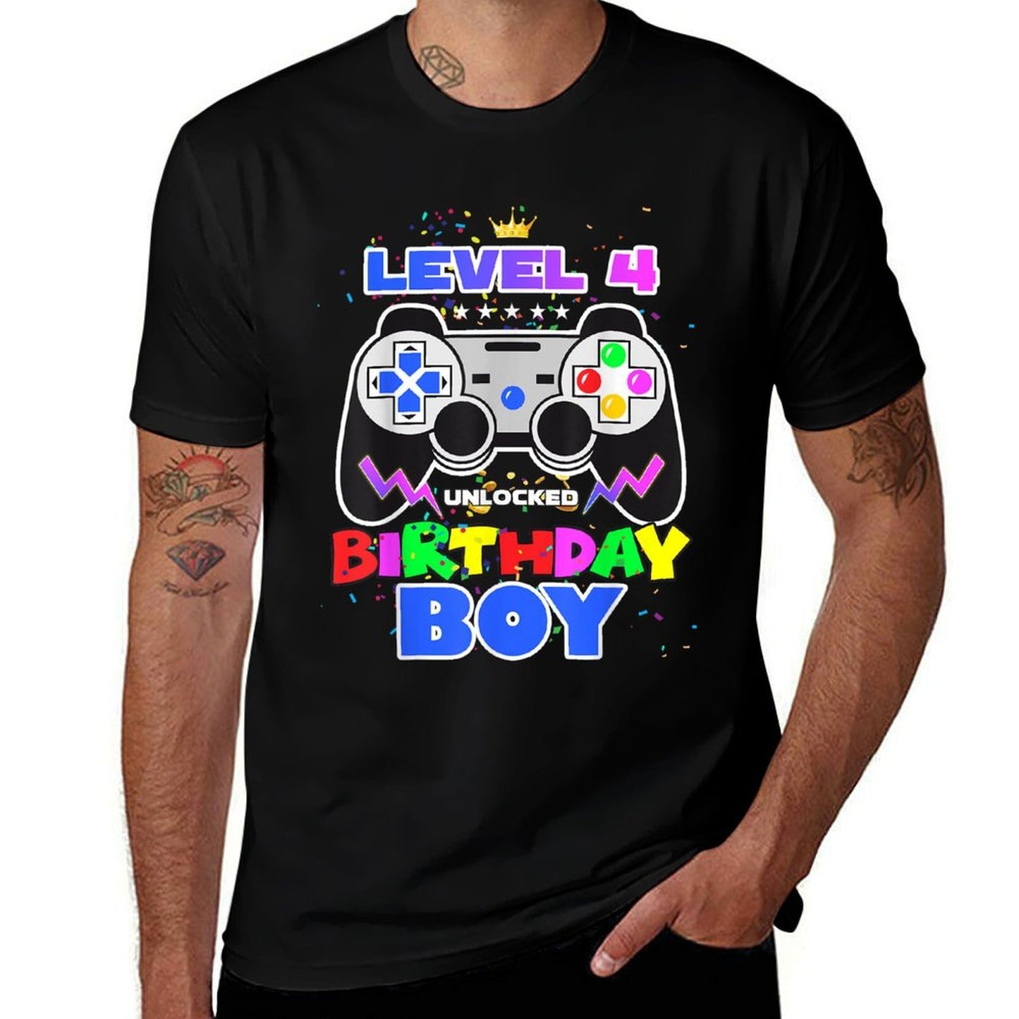 Birthday Boy Level 4 Unlocked Video Game 4th Birthday Gamer  Summer-ready Fabric T-Shirt