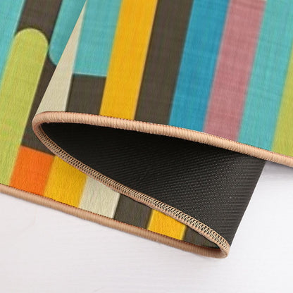 Retro Color Block Popsicle Sticks Blue Durable Bath Mat