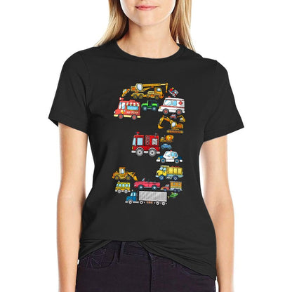 3rd Birthday 3 Year Old Transportation Cars Fire Truck  Polyester Blend T-Shirt