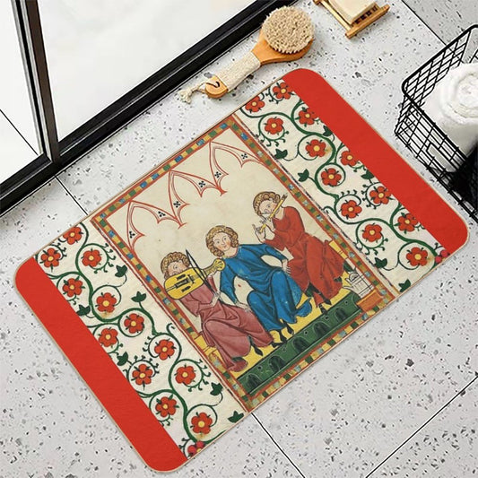 MEDIEVAL MUSIC AND MUSICIANS ,ANTIQUE MINIATURE WITH WILD ROSES  Stain-Proof Bath Mat