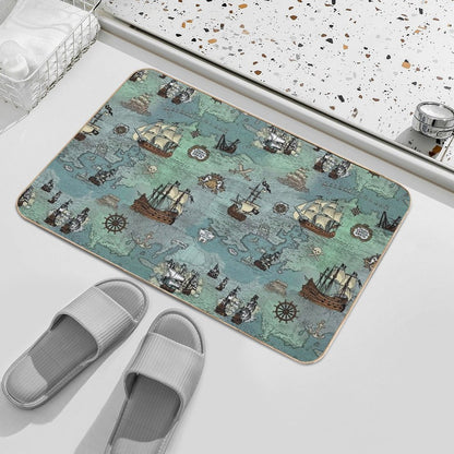 Pirate Map Nautical Sea Print Ocean Blue & Sea Glass Green  Versatile Bath Mat