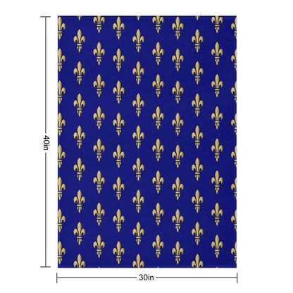 Royal Heraldic Golden Lilies on Blue Background Seamless Pattern Sustainable Throw Blanket