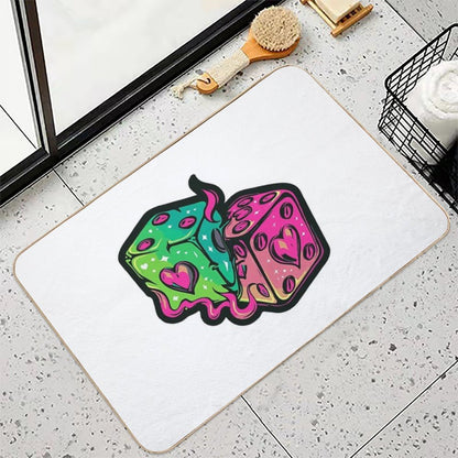 Neon Dice Hearts  Fade-Resistant Bath Mat