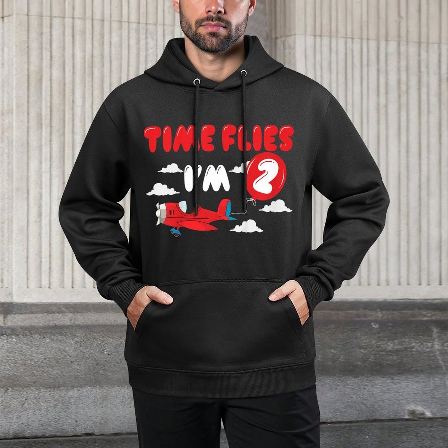 Kids 2nd Birthday Airplane Time Flies I’m Two 2 Yrs Old Shape Retention Hoodie