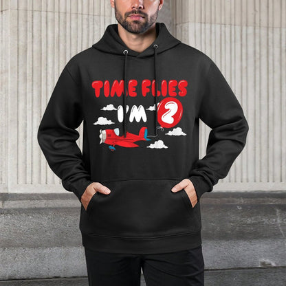 Kids 2nd Birthday Airplane Time Flies I’m Two 2 Yrs Old Shape Retention Hoodie