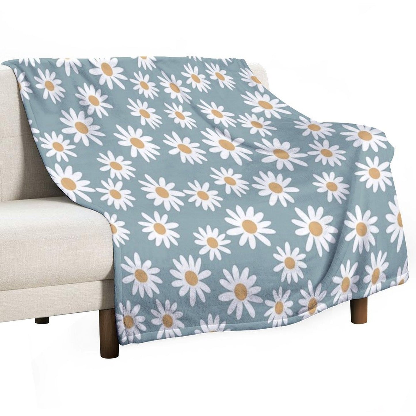 Blue Daisies - Daisy Pattern, Floral, Florals, Flower, Retro, Vintage, 70s, Camel, Brown, Rust, Earthy, Terracotta Eco-conscious Throw Blanket