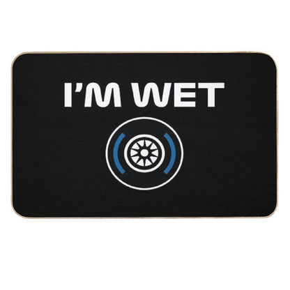 Funny Design I'm Wet (Wet Tyre Design - WhiteBlack BG)  Repositionable Bath Mat