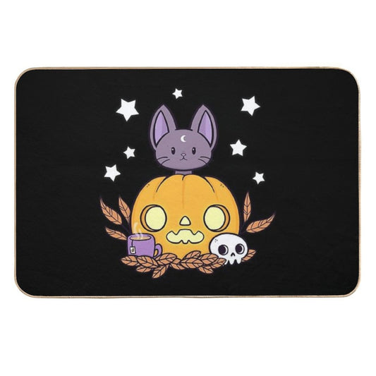 Pumpkin Cats Son  Black  Nikury  Easy To Clean Bath Mat