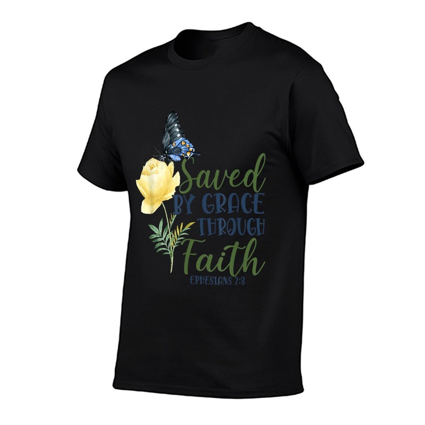 Christian Bible Verse Butterfly Rose Flower Ephesians 28  High-quality Stitching T-Shirt