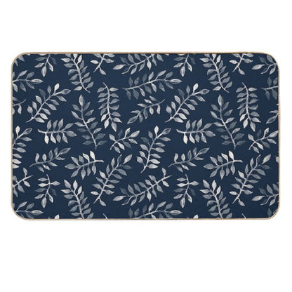 White Leaves on Navy - A Hand Painted Pattern  Toxin-Free Bath Mat