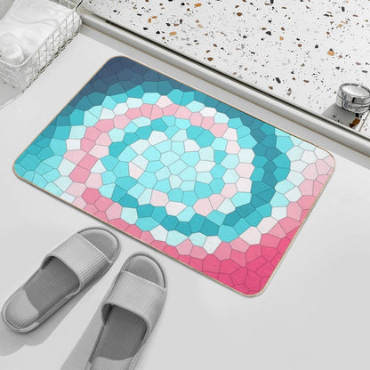 Teal, White And Pink Swirly Stained Glass Abstract Art Durable Bath Mat